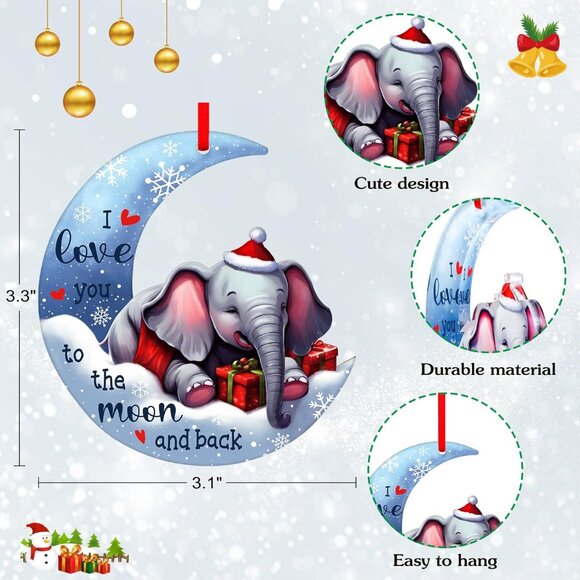 🆕 Elephant Christmas Ornaments Acrylic Tree Decoration Keepsake Party Supplies - Picture 3 of 7